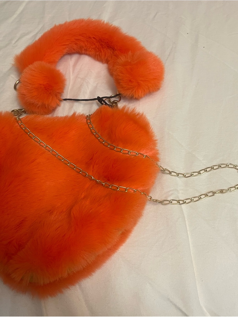 Fuzzy Orange Faux Fur Crossbody Bag with Chain Strap